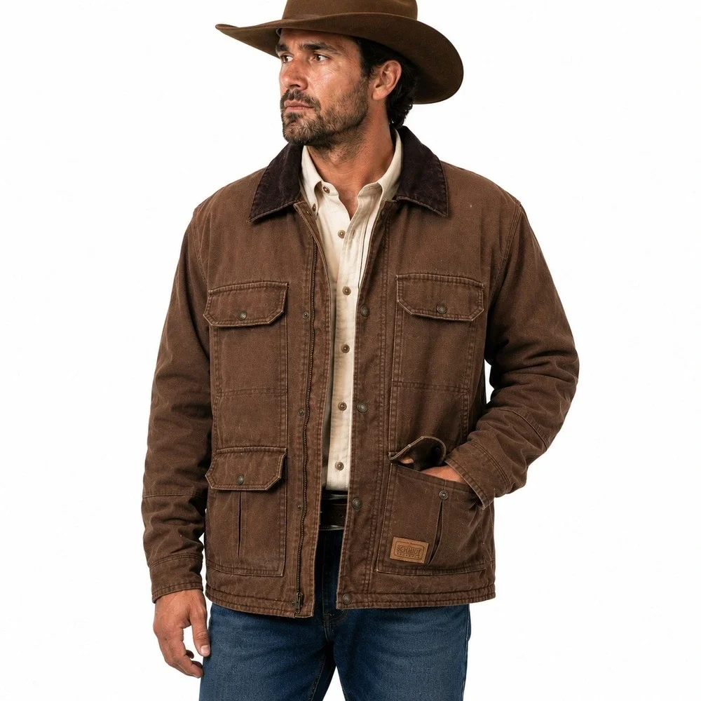 C.E. Schmidt Workwear Jacket Brown Duck Canvas L Fleece Lined Chore Ranch Barn